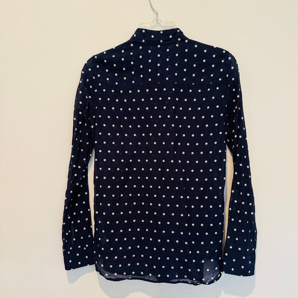 J.Crew Women Polka Dot Cotton Silk Navy Blue White Festive Button Up Shirt Sz 00 - Picture 4 of 9